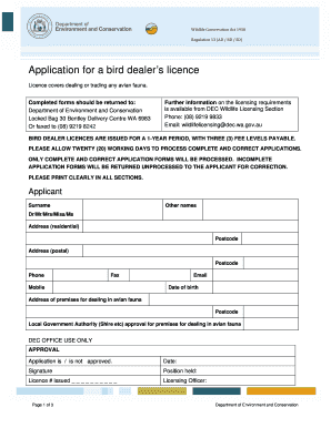 Bird Licence  Form