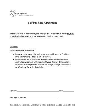 Self Pay Rate Agreement Precision Physical Therapy  Form