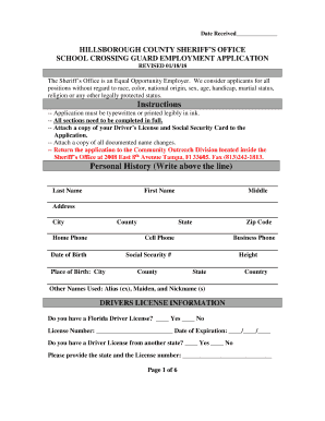Crossing Guard Application Hillsborough County Sheriff&#039;s Office  Form