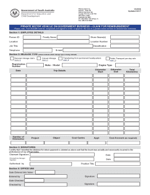 VL623A Private Motor Vehicle on Government Business Claim for  Form