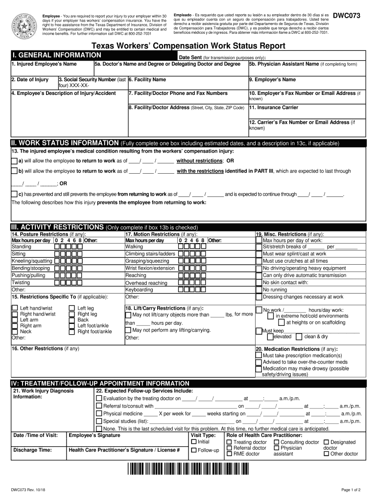  Dwc Form 73 2018-2024