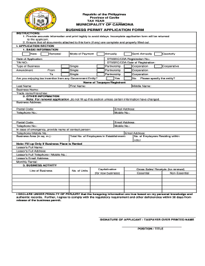 Municipality of Carmona Business Permit Application Form