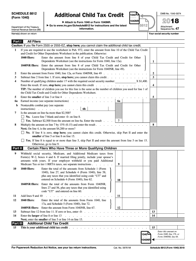 2018 Schedule 8812 (1040 form)