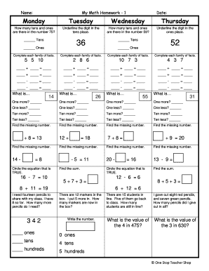 2nd Grade Weekly Homework Packet PDF  Form