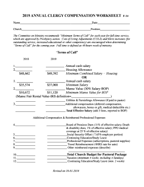 Pastor Compensation Worksheet  Form