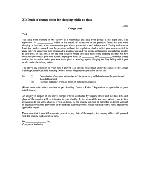 Charge Sheet for Sleeping on Duty  Form