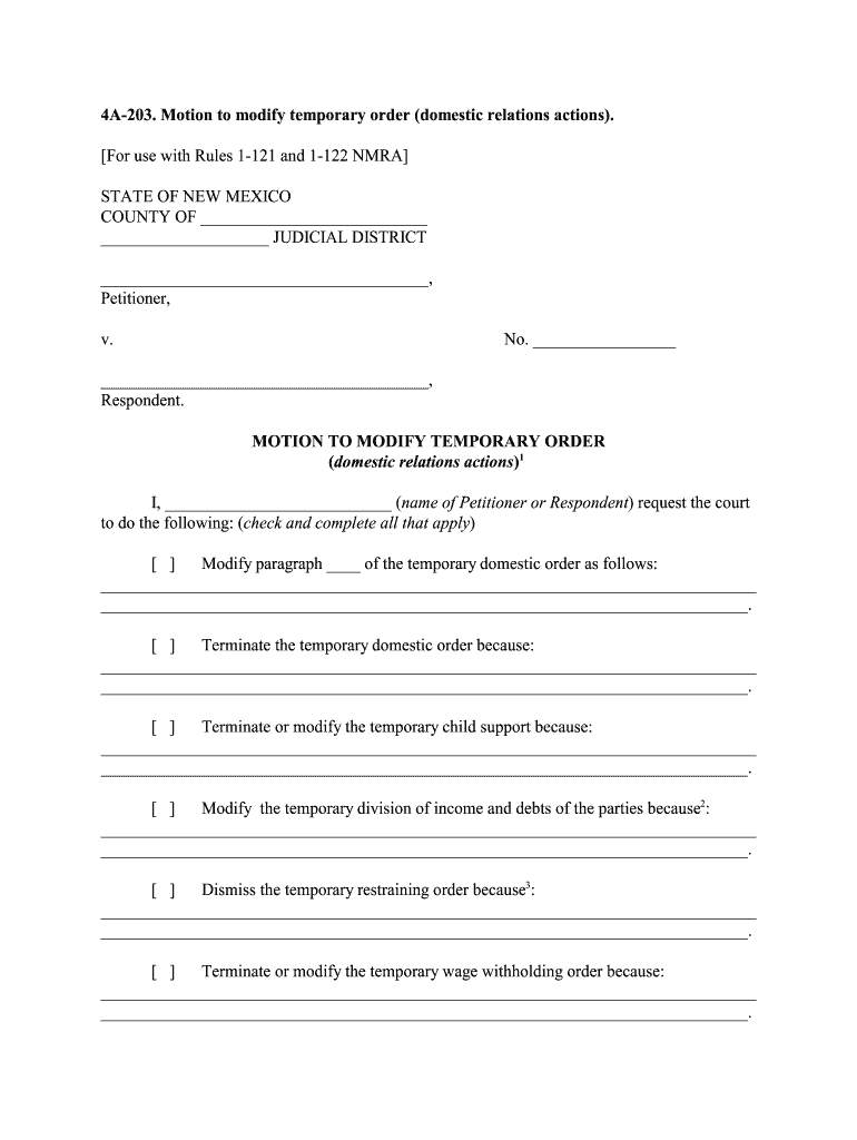  Motion to Modify Temporary Order Domestic Relations Actions 2014-2024