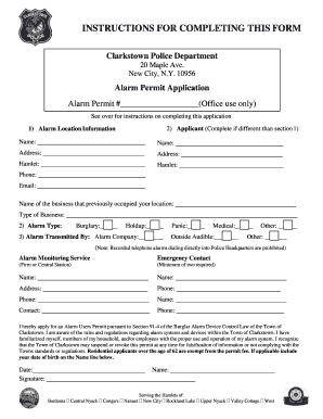 Town of Clarkstown Alarm Permit  Form