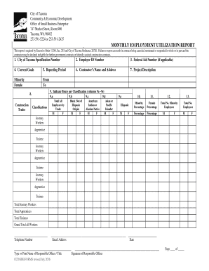  Monthly Employment Utilization Report Form 2016-2024