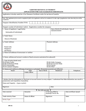 Lra Tax Clearance Certificate Online Application near Maseru  Form