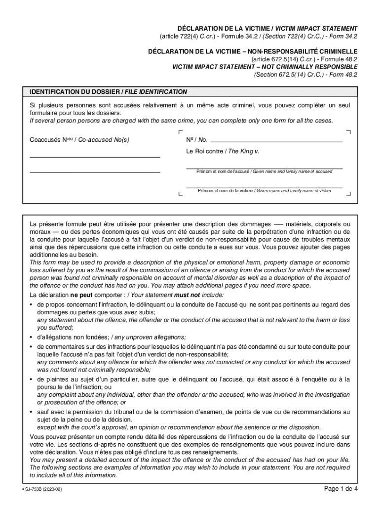 SJ 753B 07 Dclaration De La Victime Victim Impact Statement Dclaration De La Victime Article 7224 C Cr Formule 34 2 Article 672 