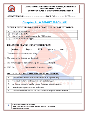 Computer a Smart Machine for Class 2 Worksheet  Form