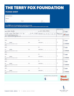 Sample the Terry Fox Foundation  Form