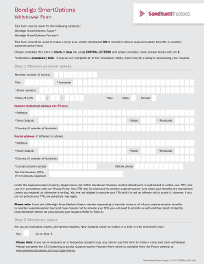 Bendigo SmartOptions Sandhurst Trustees  Form