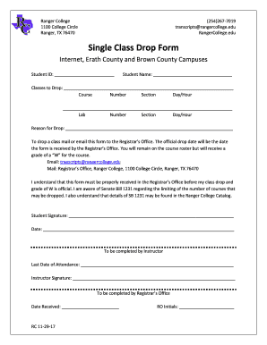  Single Class Drop Form Ranger College 2017