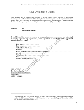 Lear Appointment Letter and Roles and Duties of Lears  Form