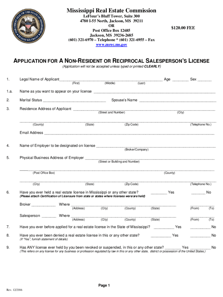 Ms Real Estate Commission  Form