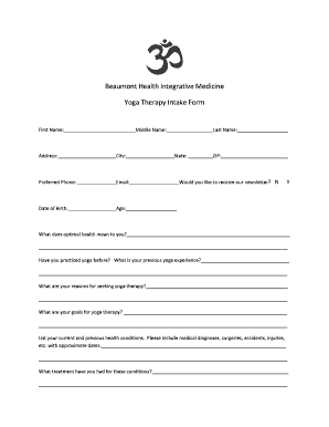 Yoga Intake Form Template