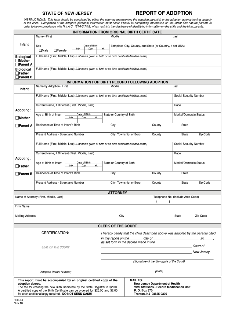 Adoption Papers Nj PDF  Form