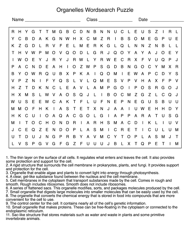Organelle Word Search  Form