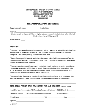 Get and Sign 30 Day Tags Nc 2017-2022 Form