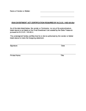 Iran Divestment Act Certificate  Form