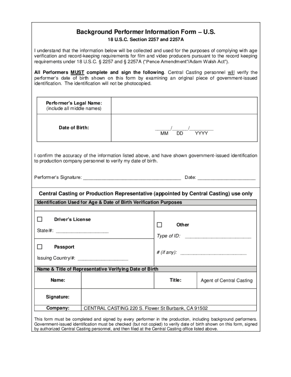  Background Performer Information Form U 2017-2024