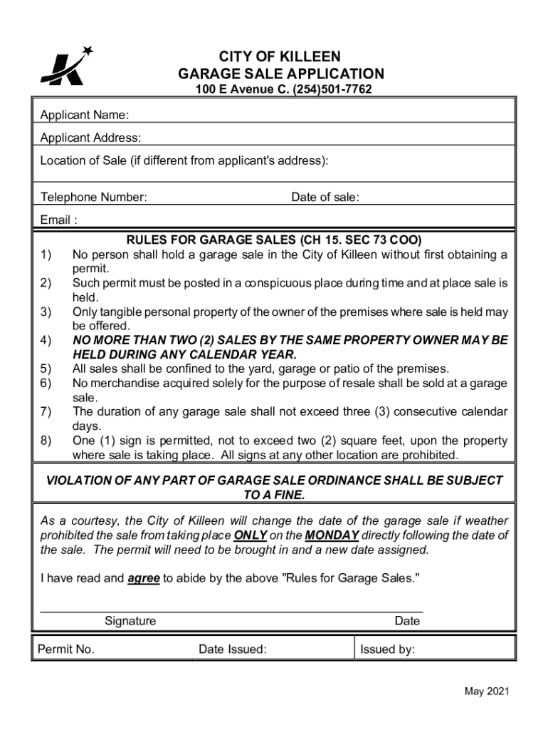 Garage Sale Permit Application  Form