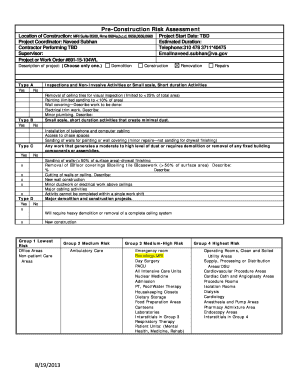 Pre Construction Risk Assessment Template  Form