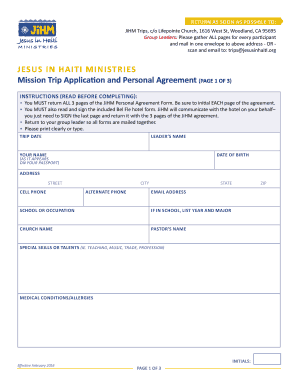 JESUS in HAITI MINISTRIES Mission Trip Application and  Form