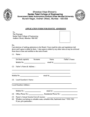 Hostel Undertaking Form