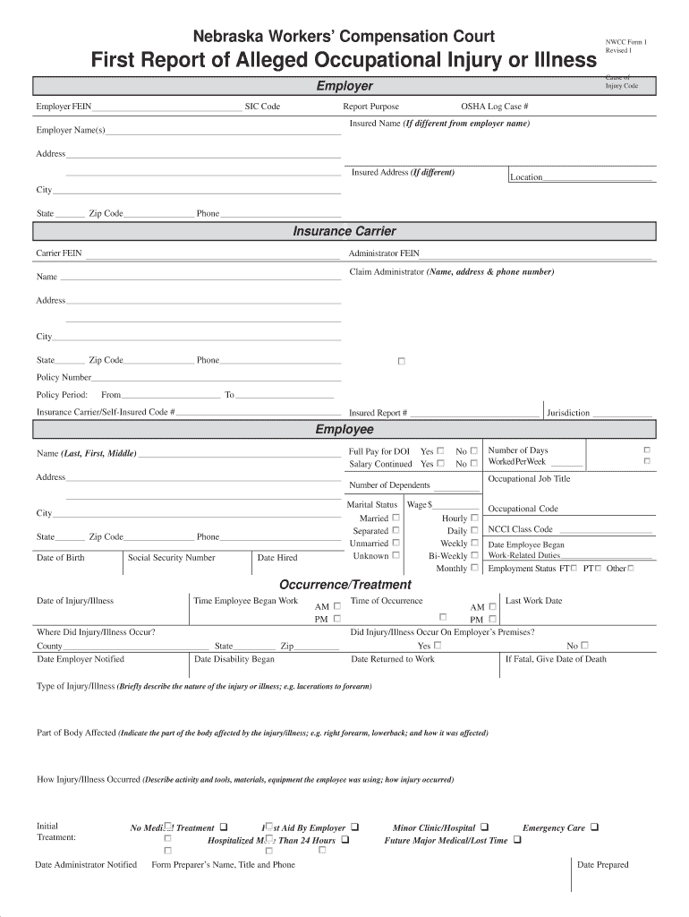  Nebraska First Report of Injury Form 2011-2024