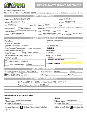 MEDICAL WASTE SERVICE AGREEMENT  Form