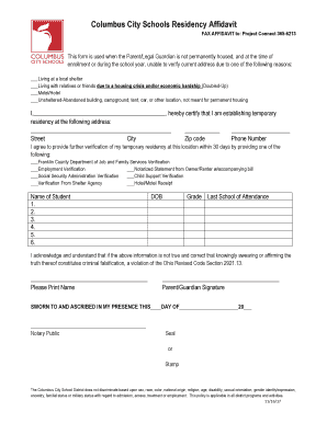 Columbus City Schools Residency Affidavit  Form