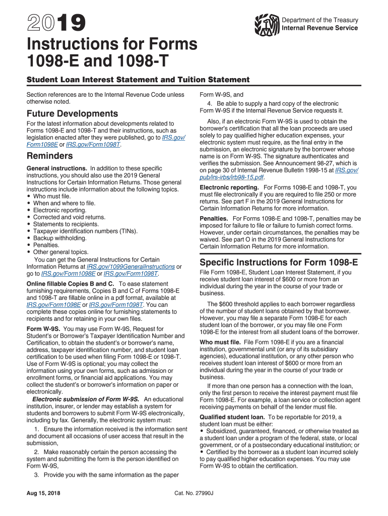 Instructions 1098 T  Form