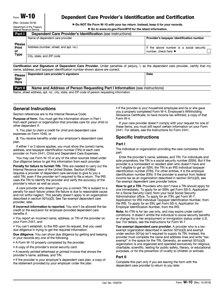 2018 W-10 form