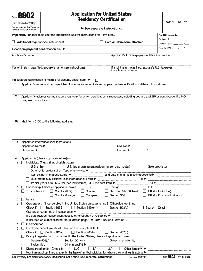  Form 8802 2018-2024