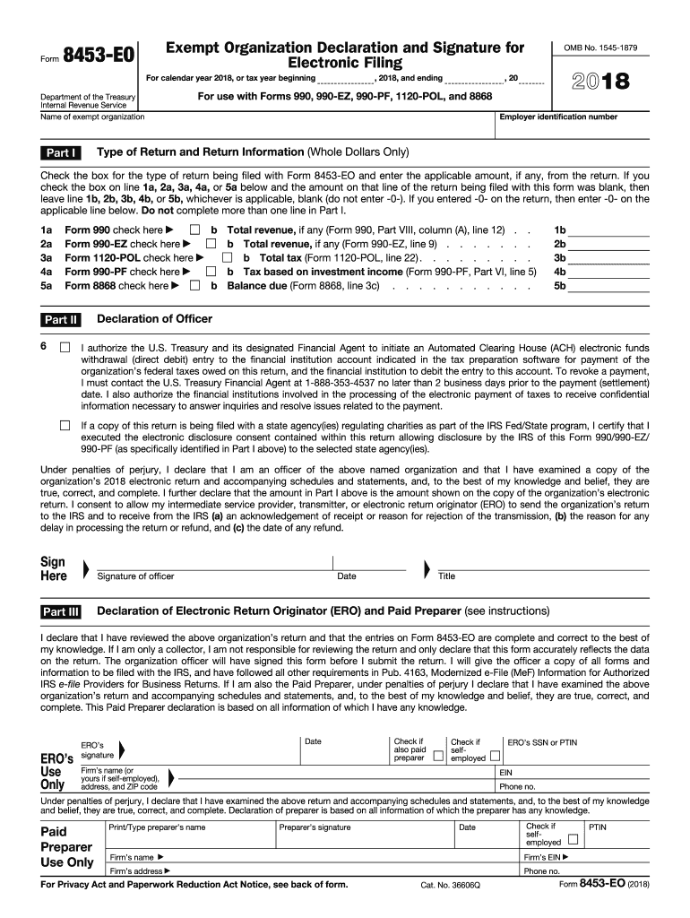  Form 8453 Eo 2018