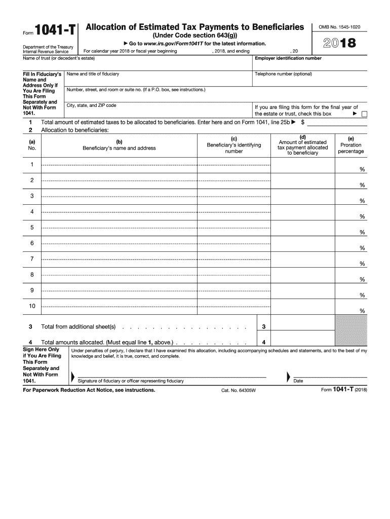  Tax Form 1041 T 2018
