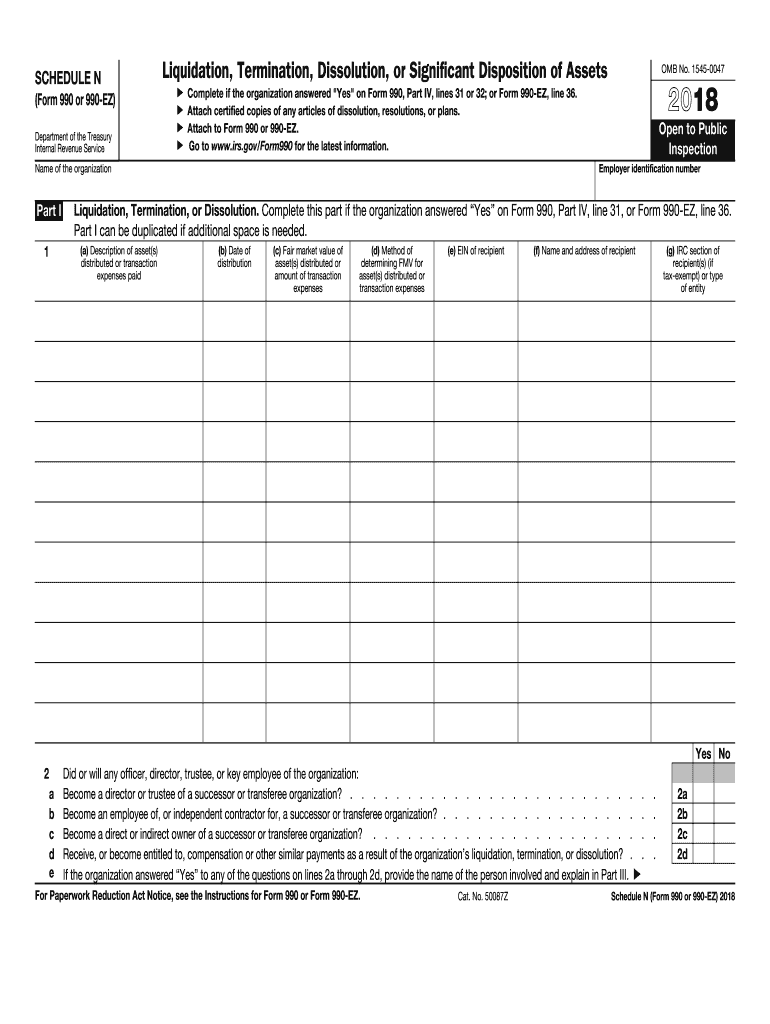  Dissolution of Assets and Form 990 Instructions 2018