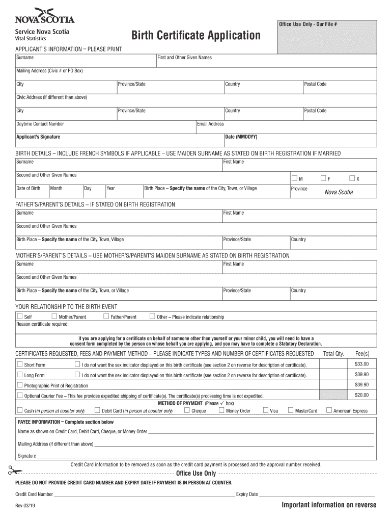  Nova Scotia Birth Certificate Application PDF 2019-2024