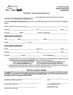 Notarized Vehicle Release Form