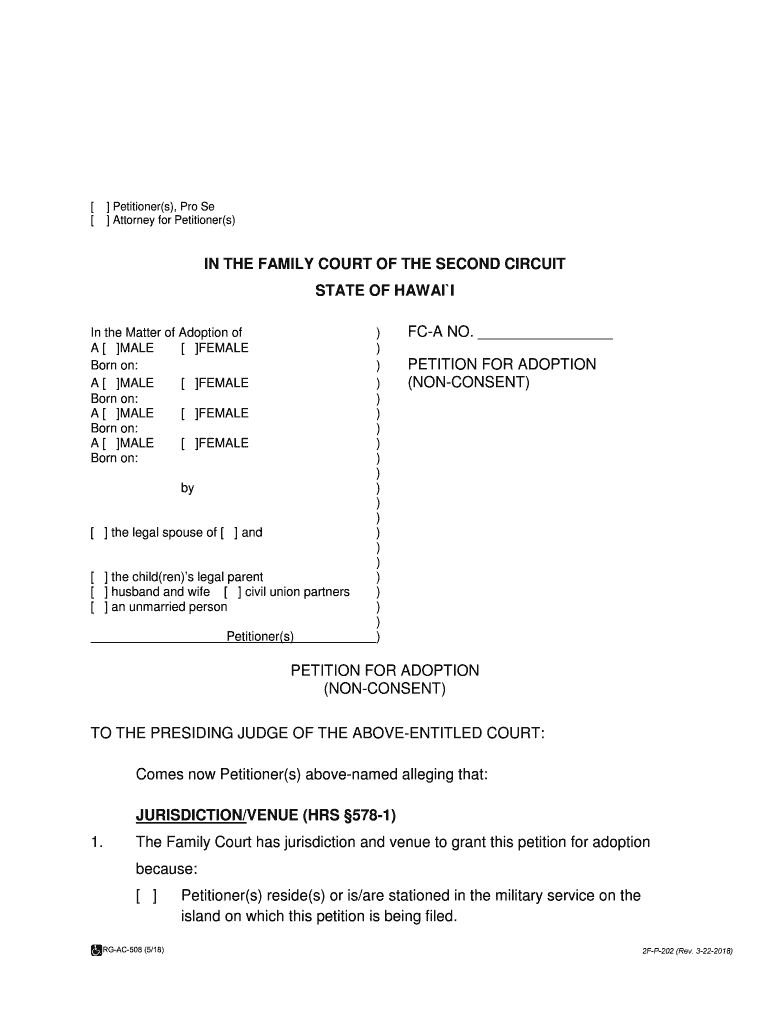  Petition for Adoption Non Consent Hawaii State Judiciary 2018