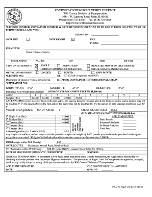 Oversize and Overweight Vehicles Details Will County Illinois Form