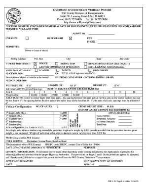 Oversize and Overweight Vehicles Details Will County Illinois  Form