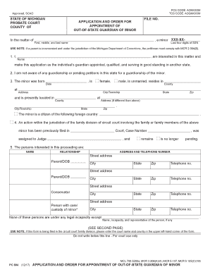  PC 684, Application and Order for Appointment of Out of State Guardian of Minor 2017