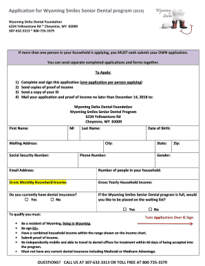 Wyoming Smiles Senior Dental Program  Form