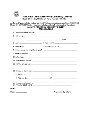 JANATA PERSONAL ACCIDENT PROPOSAL FORM