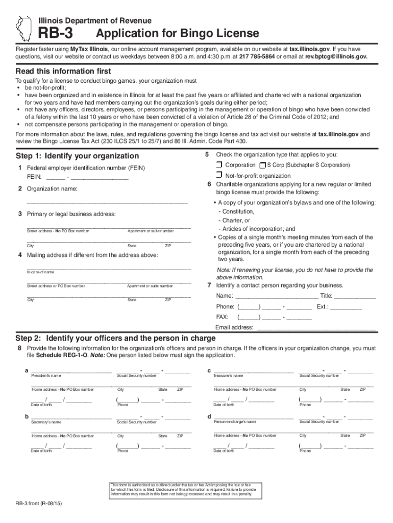  RB 3 Application for Bingo License RB 3 Application for Bingo License 2015-2024