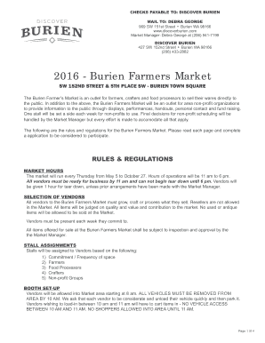 Burien Farmers Market Application Package with Rules  Form